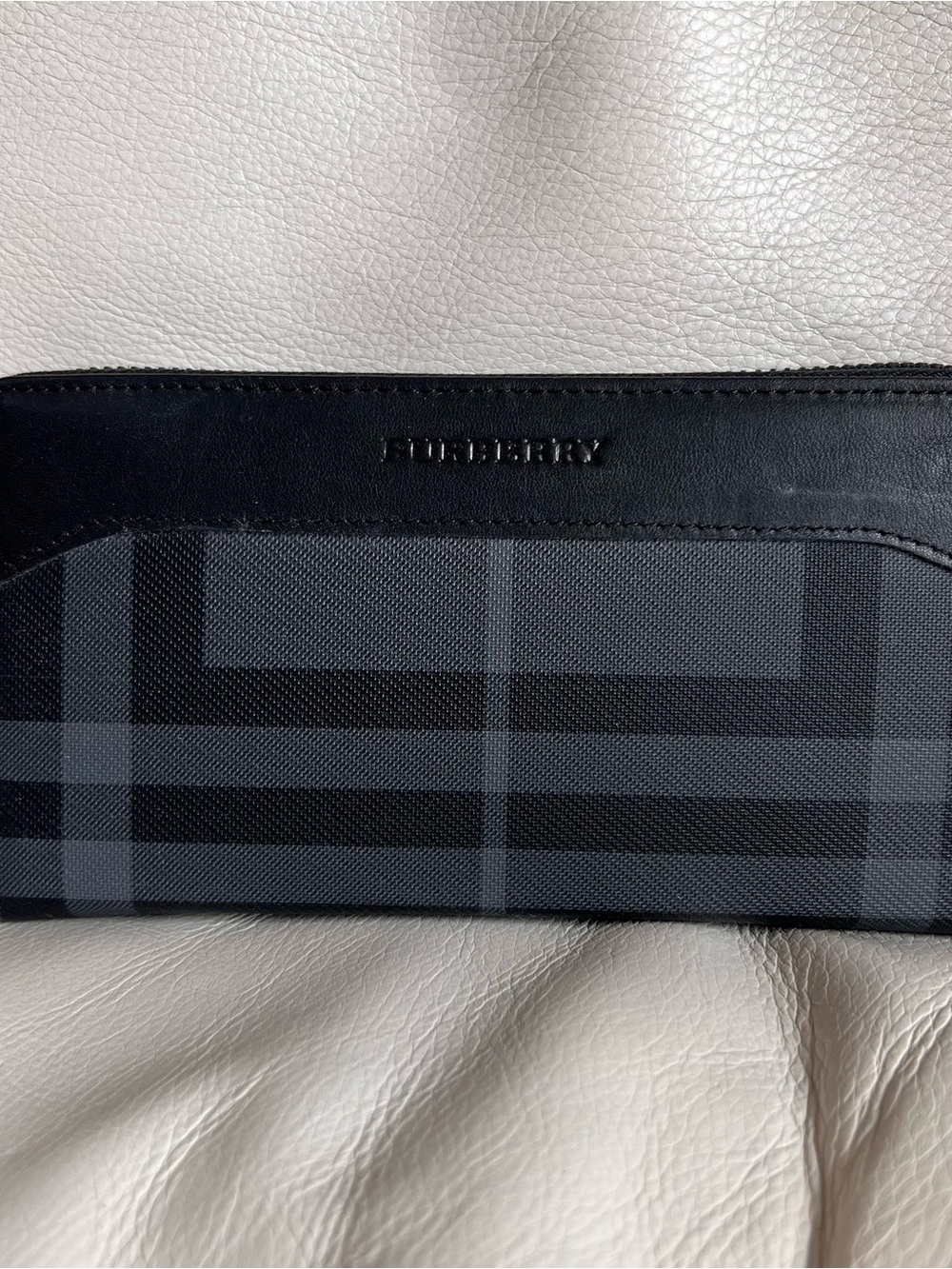 Burberry Black and Gray Plaid Zip-Around Long Wallet
